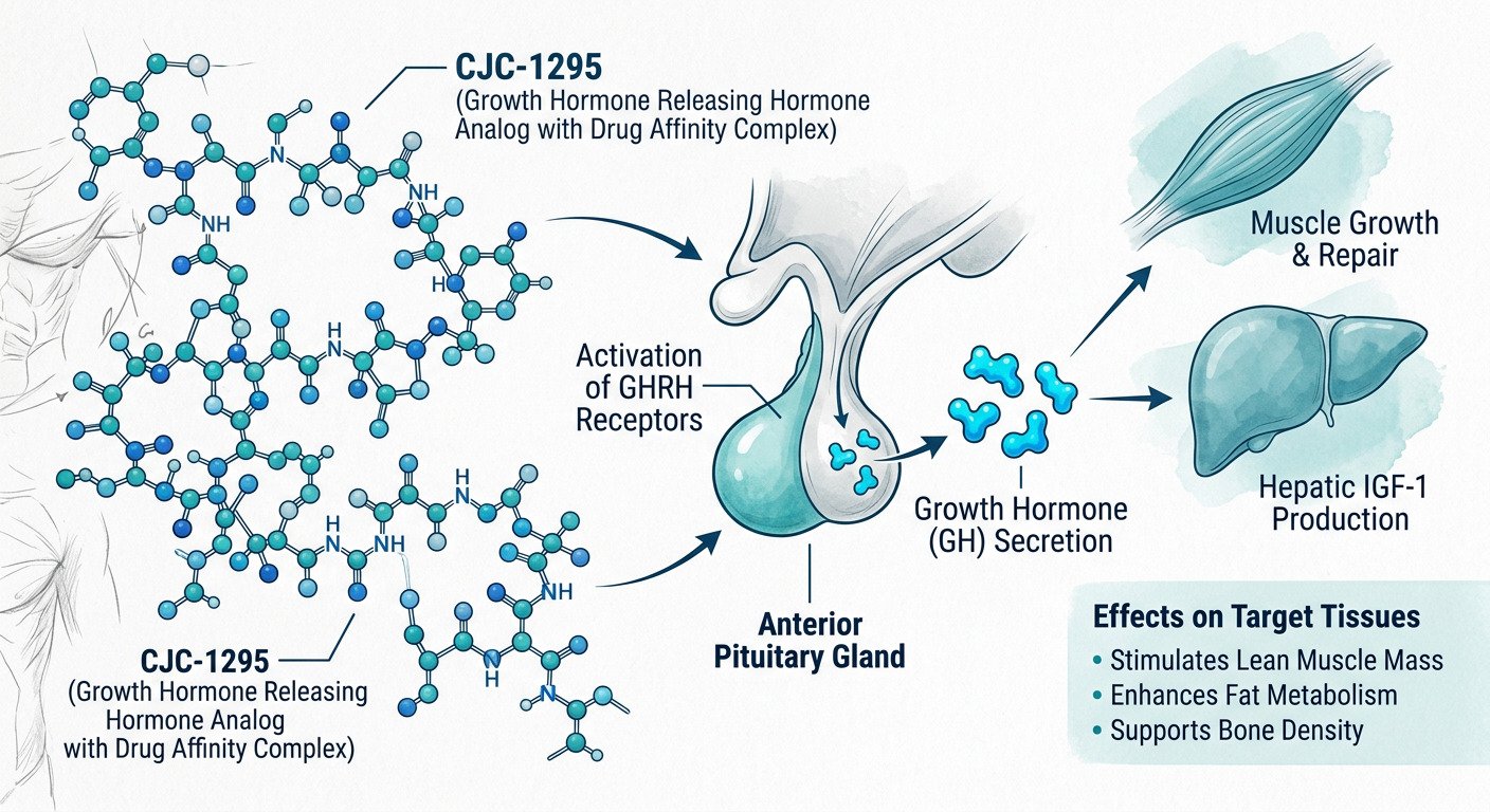 Growth hormone releasing peptide research illustration
